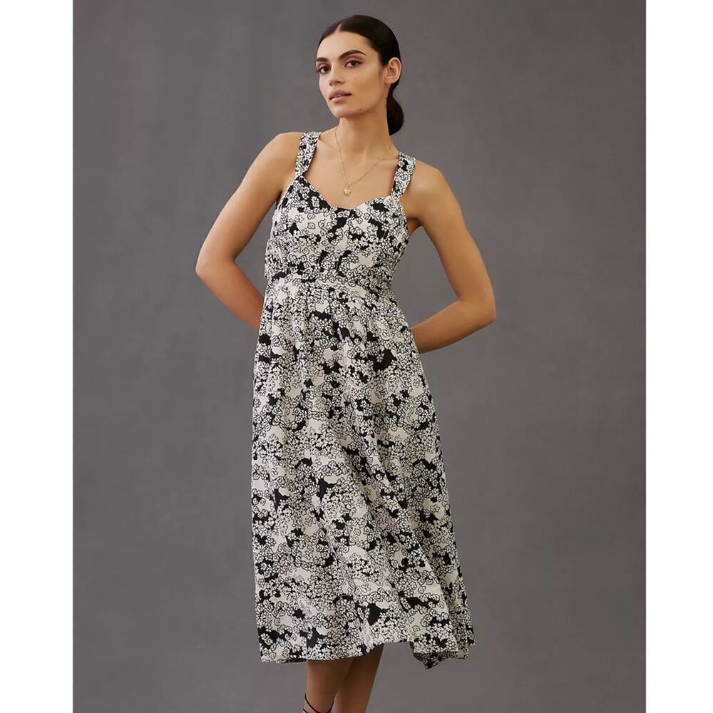 NEW Anthropologie Linen Printed Midi Dress Sz 6